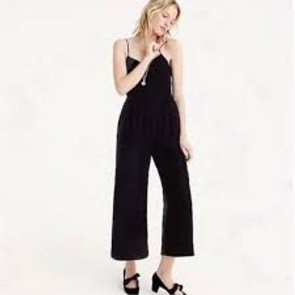 J.Crew Jumpsuit Womens 8 Black Velvet Wide-Leg Cropped Spaghetti Strap H2658